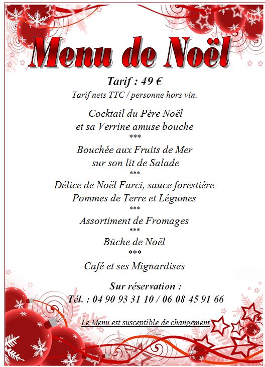 Menu de Noël 2014